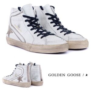 Golden Goose Women's High-Top Sneakers - White and Gold Accents